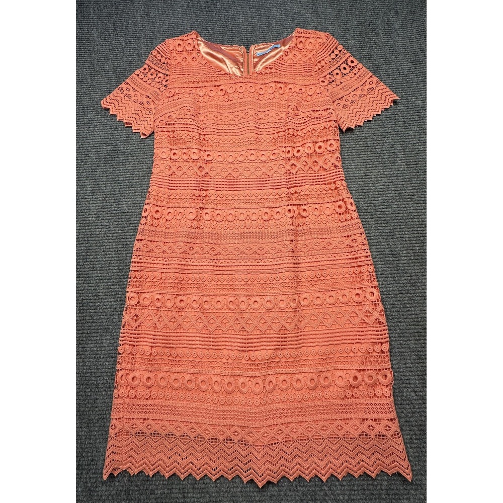Antonio Melani Dress Womens 10 Coral Lace Sheath Short‎ Sleeve Cocktail Party
